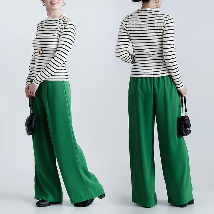 【新作】【送料無料】 ショルダー釦ボーダーニットプルオーバー 5色 M-L 洗える レディース トップス ニット セーター インナー 楽ちん 保温性 大人 |  | 06