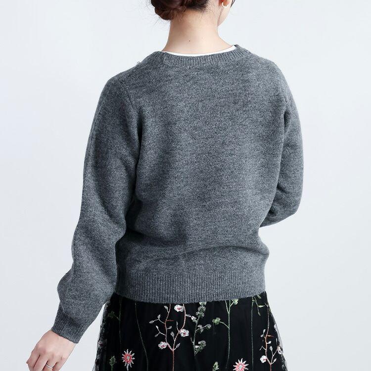 【準新作/送料無料】 ダイヤ柄パール付きニット 3色 M L 洗える 長袖 レディース トップス ニット プルオーバー クルーネック ぽわん袖 ダイヤ柄 パール 春秋冬 |  | 11