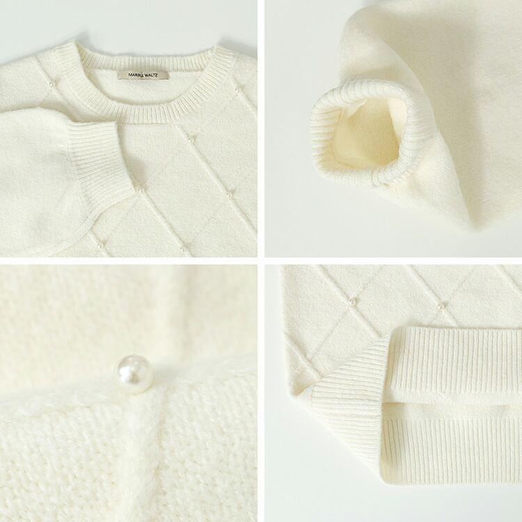 【準新作/送料無料】 ダイヤ柄パール付きニット 3色 M L 洗える 長袖 レディース トップス ニット プルオーバー クルーネック ぽわん袖 ダイヤ柄 パール 春秋冬 |  | 14