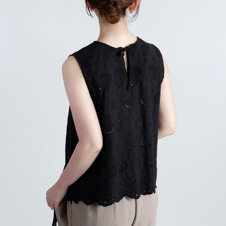 【送料無料】 刺繍使いベスト 3色 M L 洗える 綿100% レディース トップス ベスト ブラウス ノースリーブ コットン100％ レイヤード 刺しゅう 春夏 |  | 11