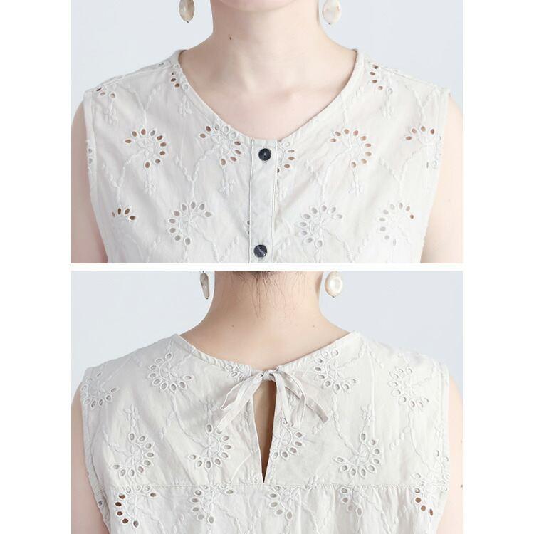 【送料無料】 刺繍使いベスト 3色 M L 洗える 綿100% レディース トップス ベスト ブラウス ノースリーブ コットン100％ レイヤード 刺しゅう 春夏 |  | 13