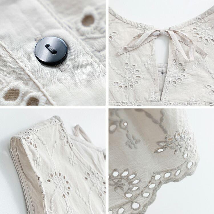 【送料無料】 刺繍使いベスト 3色 M L 洗える 綿100% レディース トップス ベスト ブラウス ノースリーブ コットン100％ レイヤード 刺しゅう 春夏 |  | 14