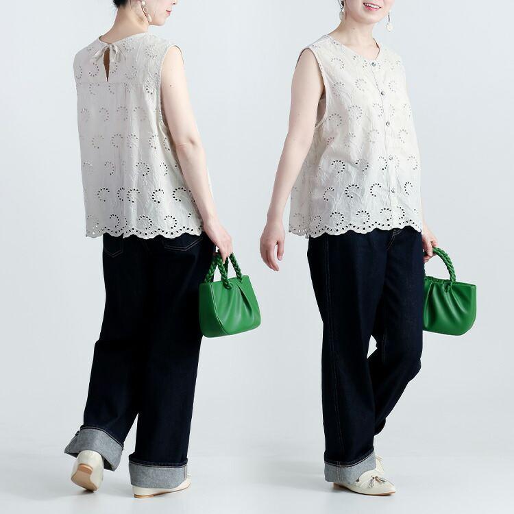 【送料無料】 刺繍使いベスト 3色 M L 洗える 綿100% レディース トップス ベスト ブラウス ノースリーブ コットン100％ レイヤード 刺しゅう 春夏 |  | 08