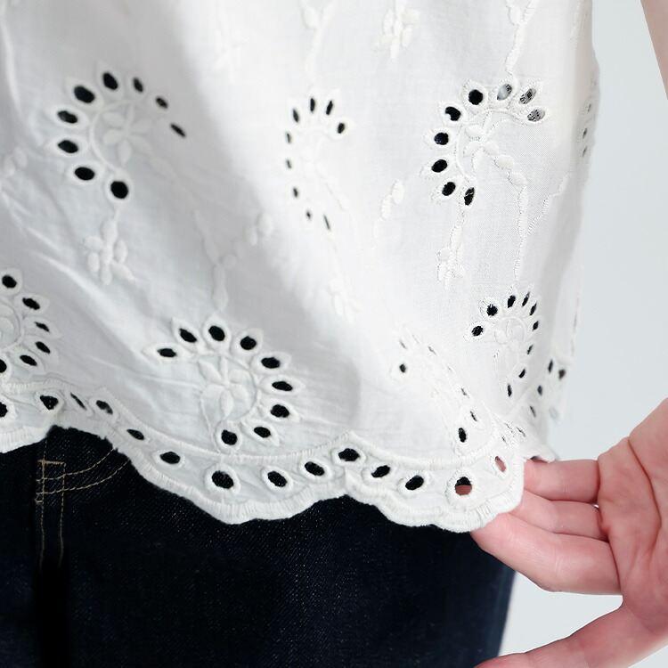 【送料無料】 刺繍使いベスト 3色 M L 洗える 綿100% レディース トップス ベスト ブラウス ノースリーブ コットン100％ レイヤード 刺しゅう 春夏 |  | 09