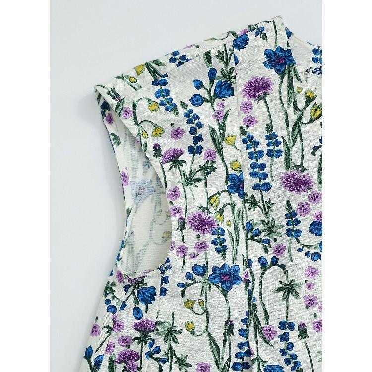 【送料無料】 ボタニカル柄ワンピース 2色 M L 綿麻混 洗える 半袖 レディース トップス ワンピース フレンチスリーブ ラウンドネック Aライン コットン リネン |  | 13