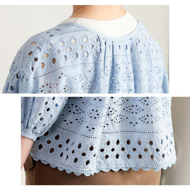 【送料無料/再入荷】 シフリー刺繍ジャケット 3色 M L 洗える 7分袖 レディース アウター ジャケット トップス ブラウス レース 刺繍 ぽわん袖 体型カバー 綿 夏 |  | 13