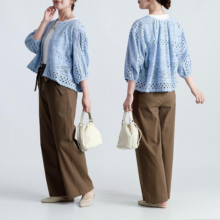 【送料無料/再入荷】 シフリー刺繍ジャケット 3色 M L 洗える 7分袖 レディース アウター ジャケット トップス ブラウス レース 刺繍 ぽわん袖 体型カバー 綿 夏 |  | 14