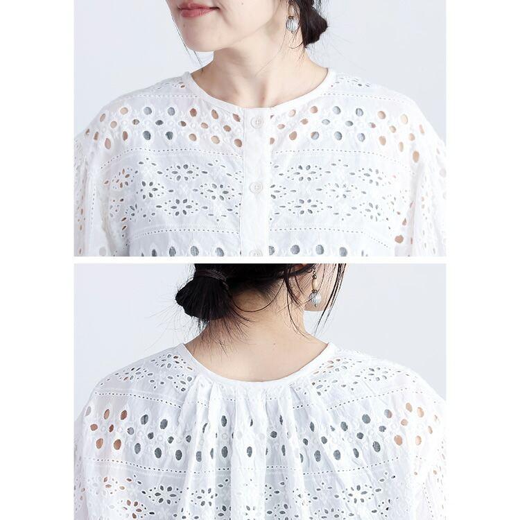 【送料無料/再入荷】 シフリー刺繍ジャケット 3色 M L 洗える 7分袖 レディース アウター ジャケット トップス ブラウス レース 刺繍 ぽわん袖 体型カバー 綿 夏 |  | 18