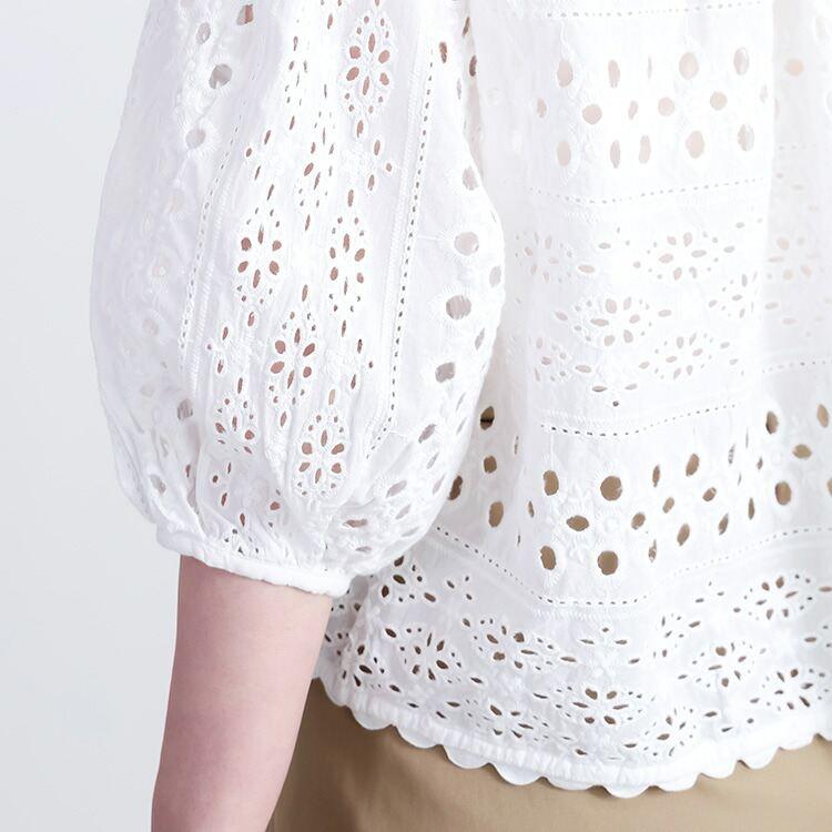 【送料無料/再入荷】 シフリー刺繍ジャケット 3色 M L 洗える 7分袖 レディース アウター ジャケット トップス ブラウス レース 刺繍 ぽわん袖 体型カバー 綿 夏 |  | 11