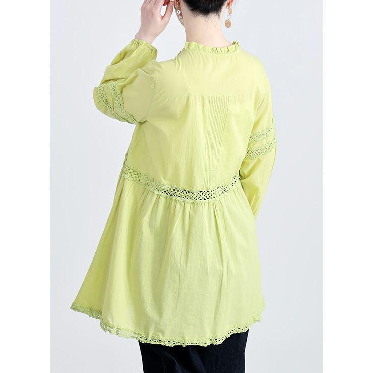 【送料無料】 レース使いブラウス 3色 M L 洗える 長袖 レディースファッション トップス ブラウス チュニック 羽織 フリルネック 綿100％ 春夏秋 |  | 10