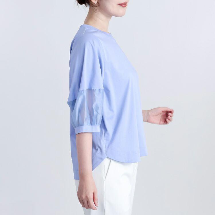 【送料無料】 ぽわん袖シルケットコットンチュニック 5色 M L 洗える 接触冷感 7分袖 レディース トップス チュニック ラウンドネック |  | 10