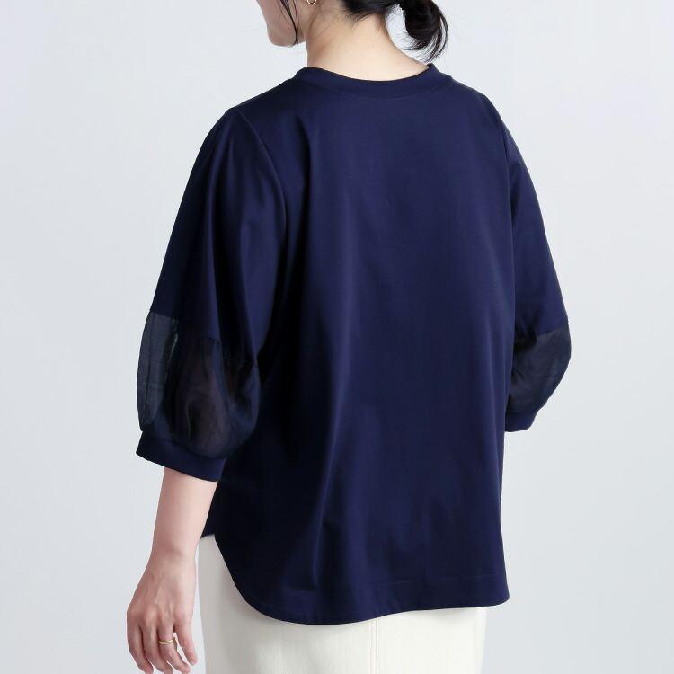 【送料無料】 ぽわん袖シルケットコットンチュニック 5色 M L 洗える 接触冷感 7分袖 レディース トップス チュニック ラウンドネック |  | 12