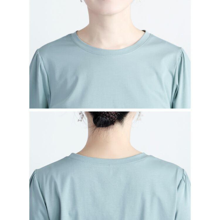 【送料無料】 パフ袖シルケットスムースTシャツ 3色 M L 接触冷感 洗える 半袖 五分袖 パフ袖 レディース トップス Tシャツ カットソー 綿100％ 夏 |  | 13