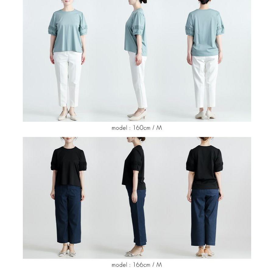 【送料無料】 パフ袖シルケットスムースTシャツ 3色 M L 接触冷感 洗える 半袖 五分袖 パフ袖 レディース トップス Tシャツ カットソー 綿100％ 夏 |  | 15