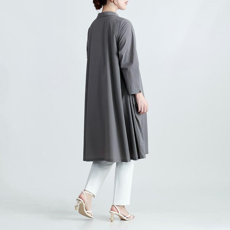 【送料無料】 衿付きチュニックワンピース M-L 洗える 楽ちん 長袖 レディース トップス チュニック ワンピース Ａライン ショートカラー 比翼 春夏秋 |  | 10