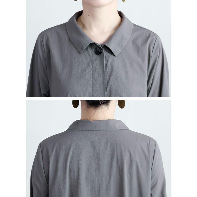 【送料無料】 衿付きチュニックワンピース M-L 洗える 楽ちん 長袖 レディース トップス チュニック ワンピース Ａライン ショートカラー 比翼 春夏秋 |  | 11