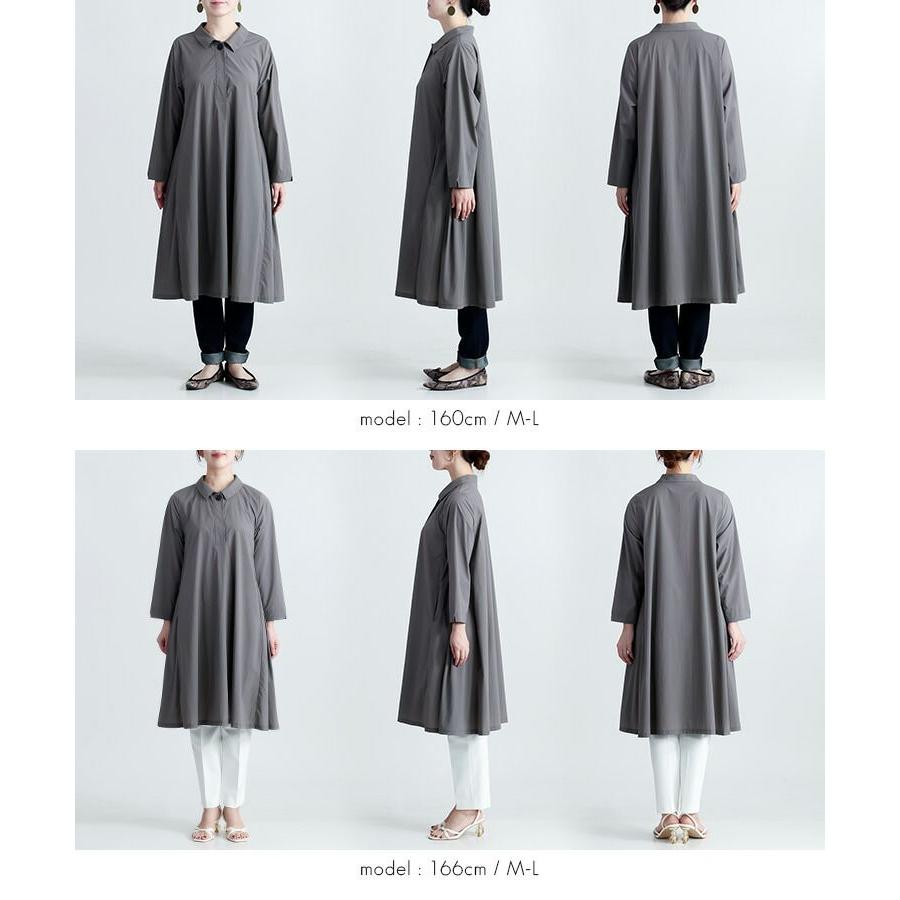 【送料無料】 衿付きチュニックワンピース M-L 洗える 楽ちん 長袖 レディース トップス チュニック ワンピース Ａライン ショートカラー 比翼 春夏秋 |  | 14