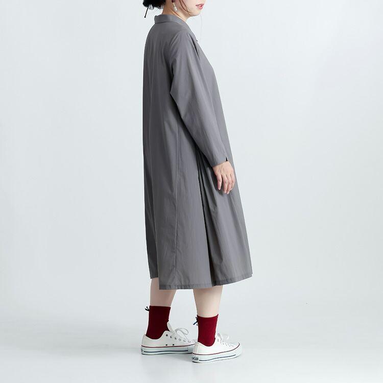 【送料無料】 衿付きチュニックワンピース M-L 洗える 楽ちん 長袖 レディース トップス チュニック ワンピース Ａライン ショートカラー 比翼 春夏秋 |  | 06