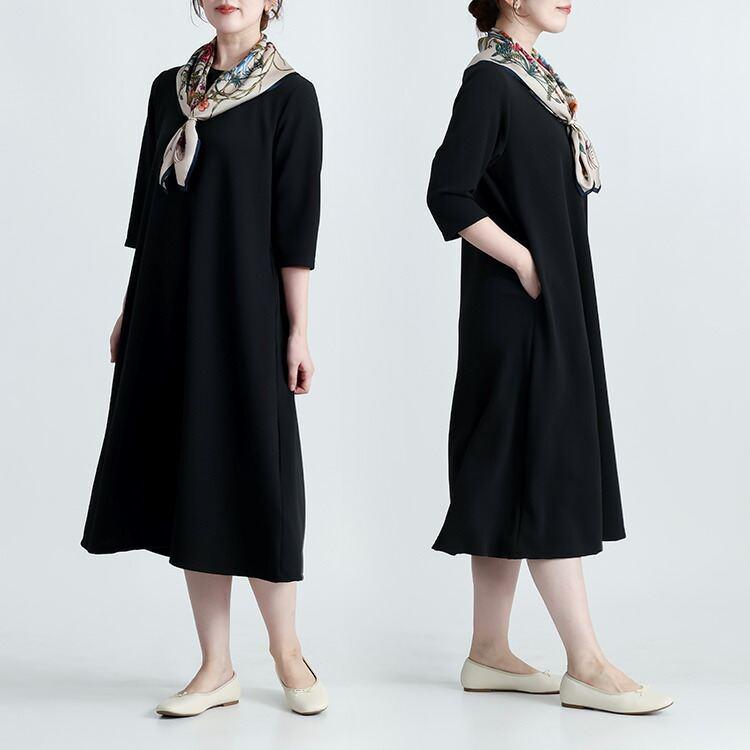 【送料無料】 スウェット感覚で着れる！エンボスワンピース 2色 M-L 洗える 防シワ 速乾 七分袖 レディース トップス ワンピース ルームウエア 春秋冬 |  | 11