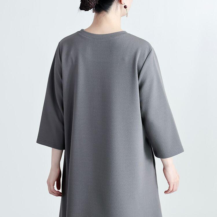 【送料無料】 スウェット感覚で着れる！エンボスワンピース 2色 M-L 洗える 防シワ 速乾 七分袖 レディース トップス ワンピース ルームウエア 春秋冬 |  | 06