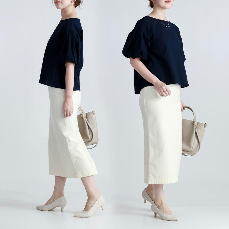 【送料無料】 シャドーストライプぽわん袖チュニック 3色 M L 洗える 綿100% 五分袖 レディース トップス チュニック クルーネック ストライプ 春夏秋 |  | 12