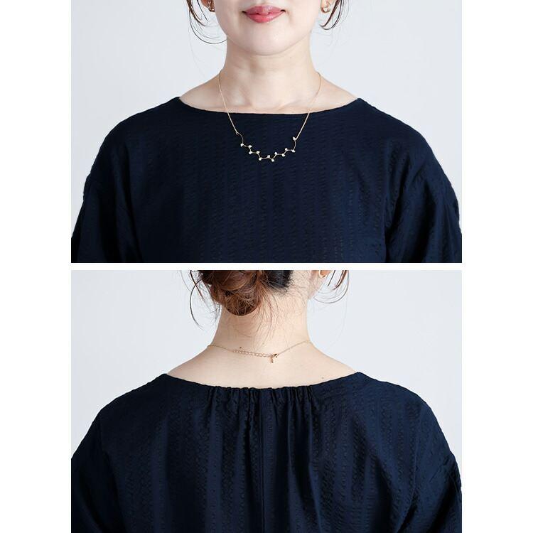 【送料無料】 シャドーストライプぽわん袖チュニック 3色 M L 洗える 綿100% 五分袖 レディース トップス チュニック クルーネック ストライプ 春夏秋 |  | 14