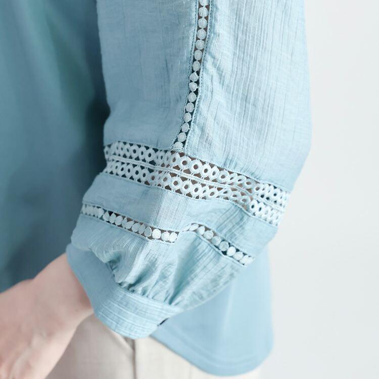 【送料無料】 レース使いぽわん袖チュニック 3色 M L 洗える 7分袖 レディース トップス チュニック カットソー ぽわん袖 異素材 レース 春夏秋 |  | 10