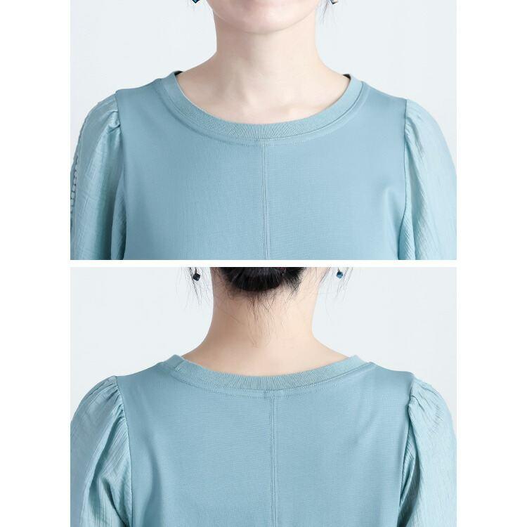 【送料無料】 レース使いぽわん袖チュニック 3色 M L 洗える 7分袖 レディース トップス チュニック カットソー ぽわん袖 異素材 レース 春夏秋 |  | 14