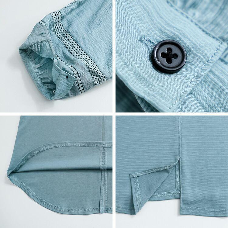 【送料無料】 レース使いぽわん袖チュニック 3色 M L 洗える 7分袖 レディース トップス チュニック カットソー ぽわん袖 異素材 レース 春夏秋 |  | 15