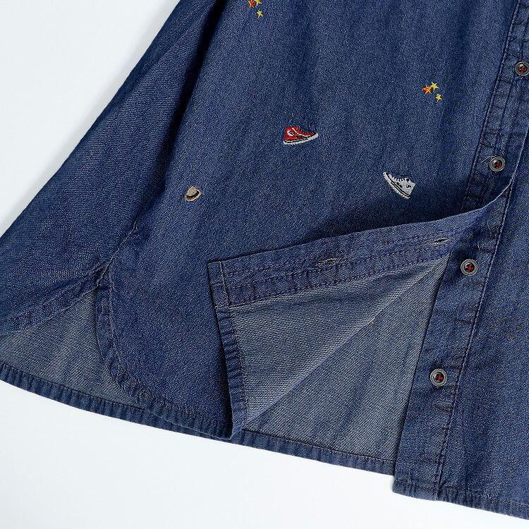 【送料無料】あそびゴコロ溢れるスニーカー刺繍デニムブラウス 2色 M-LL 洗える 長袖 レディース トップス ブラウス 綿100％ デニム カラフル刺繍 星 靴 帽子 |  | 16