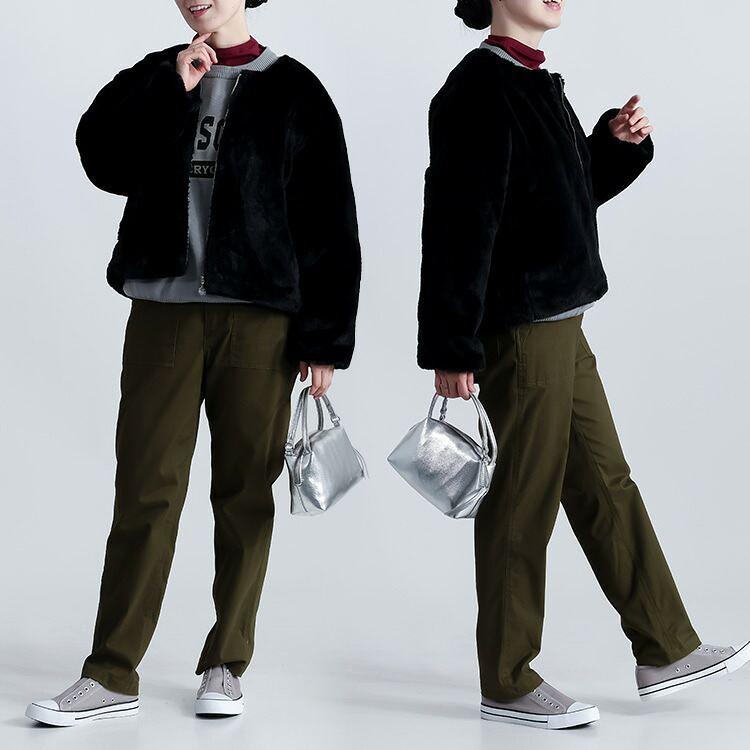 【新作】【送料無料】 ファーブルゾン 2色 M L 長袖 裏地あり レディース アウター コート ジャケット ブルゾン エコファー ノーカラー 前ファスナー 楽ちん |  | 10