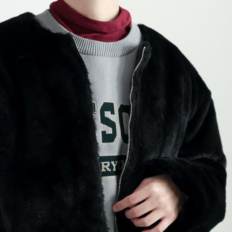 【新作】【送料無料】 ファーブルゾン 2色 M L 長袖 裏地あり レディース アウター コート ジャケット ブルゾン エコファー ノーカラー 前ファスナー 楽ちん |  | 11