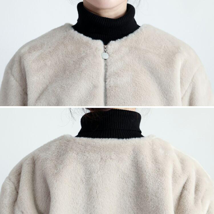 【新作】【送料無料】 ファーブルゾン 2色 M L 長袖 裏地あり レディース アウター コート ジャケット ブルゾン エコファー ノーカラー 前ファスナー 楽ちん |  | 12