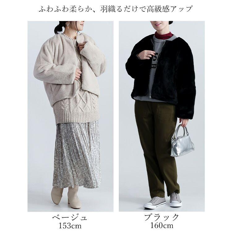 【新作】【送料無料】 ファーブルゾン 2色 M L 長袖 裏地あり レディース アウター コート ジャケット ブルゾン エコファー ノーカラー 前ファスナー 楽ちん |  | 01