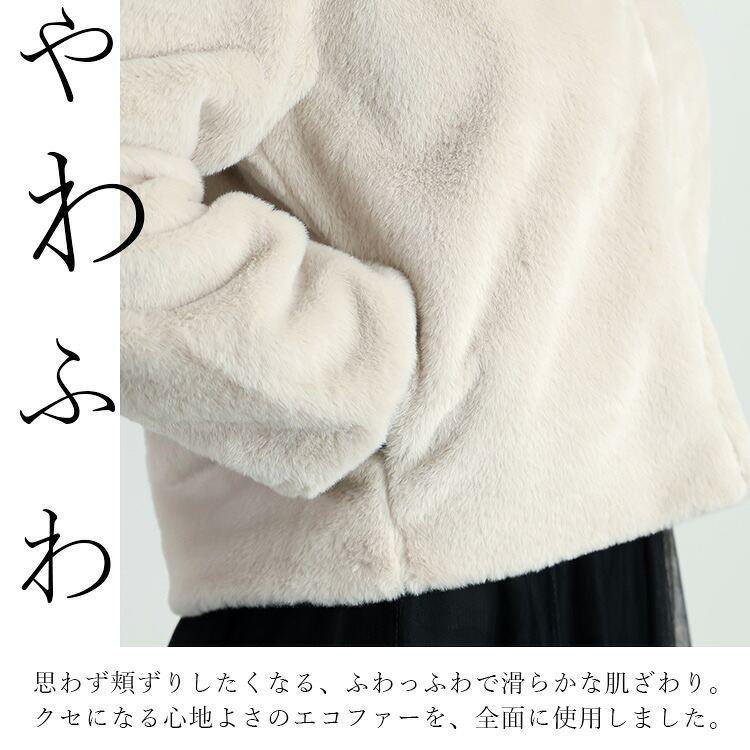 【新作】【送料無料】 ファーブルゾン 2色 M L 長袖 裏地あり レディース アウター コート ジャケット ブルゾン エコファー ノーカラー 前ファスナー 楽ちん |  | 02