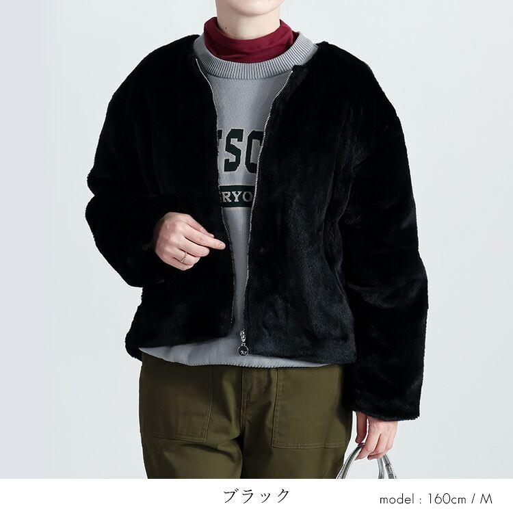 【新作】【送料無料】 ファーブルゾン 2色 M L 長袖 裏地あり レディース アウター コート ジャケット ブルゾン エコファー ノーカラー 前ファスナー 楽ちん |  | 08