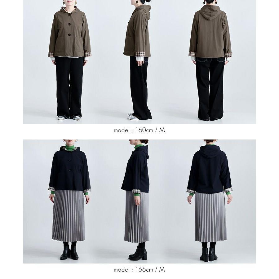 【送料無料】 フーディージャケット 2色 M L 軽量 洗える 長袖 楽ちん レディース アウター ジャケット フーディー ライトアウター 羽織 チェック柄 春秋冬 |  | 15