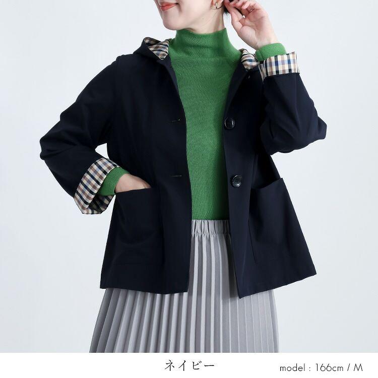 【送料無料】 フーディージャケット 2色 M L 軽量 洗える 長袖 楽ちん レディース アウター ジャケット フーディー ライトアウター 羽織 チェック柄 春秋冬 |  | 08