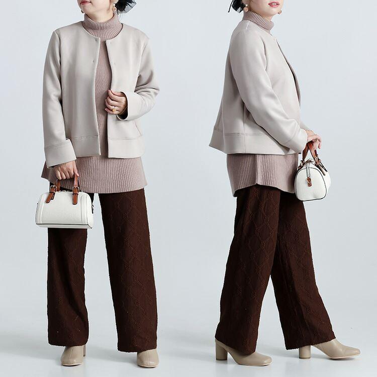 【新作】【送料無料】 ダンボールニットジャケット 3色 M L 洗える 長袖 レディース アウター ジャケット ノーカラージャケット ダンボールニット 体型カバー |  | 05