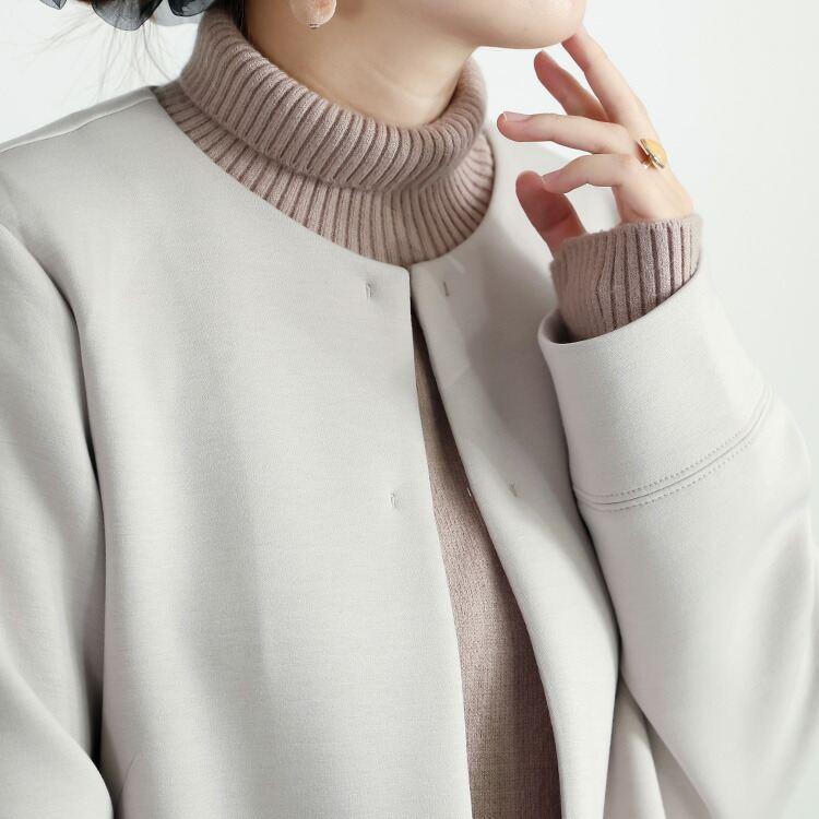 【新作】【送料無料】 ダンボールニットジャケット 3色 M L 洗える 長袖 レディース アウター ジャケット ノーカラージャケット ダンボールニット 体型カバー |  | 06