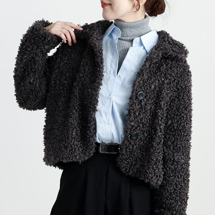 【新作】【送料無料】 プードルボアジャケット 3色 M L 長袖 レディース アウター ジャケット 衿付き ビッグ釦 ふわふわ ボア フェイクファー エコファー |  | 11