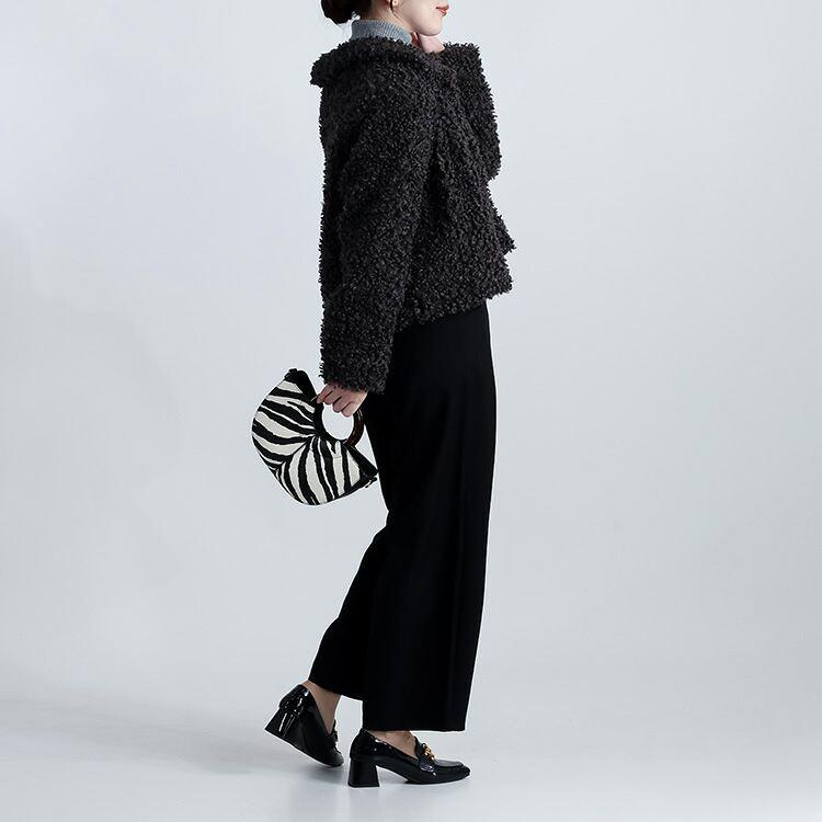 【新作】【送料無料】 プードルボアジャケット 3色 M L 長袖 レディース アウター ジャケット 衿付き ビッグ釦 ふわふわ ボア フェイクファー エコファー |  | 12