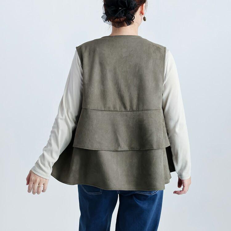 【準新作/送料無料】 ストレッチスエードベスト 4色 M L 洗える レディース トップス ベスト ノースリーブ 微起毛 スエード調 重ね着 レイヤード 春秋冬 |  | 08