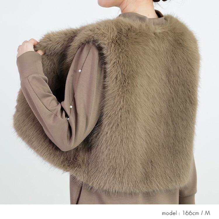 【準新作/送料無料】 ファーベスト×パール使いコンビワンピース M L 長袖 レディース トップス ワンピース ロングワンピース ハイネック 2点セット 春秋冬 |  | 12