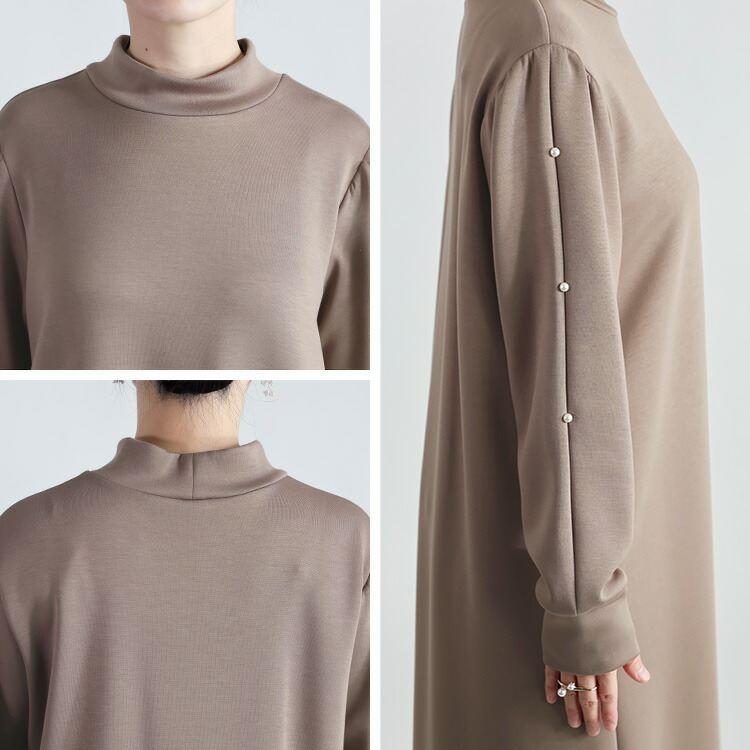 【準新作/送料無料】 ファーベスト×パール使いコンビワンピース M L 長袖 レディース トップス ワンピース ロングワンピース ハイネック 2点セット 春秋冬 |  | 15