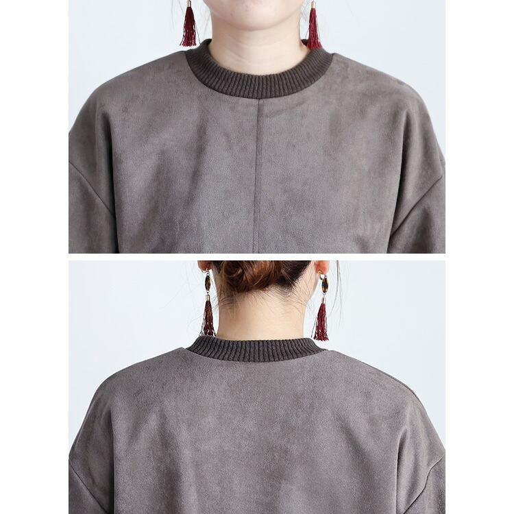 【新作】【送料無料/再入荷】 ストレッチスエード×リブ切替セットアップ M L 洗える 長袖 2点セット レディース トップス プルオーバー ボトムス スカート |  | 12