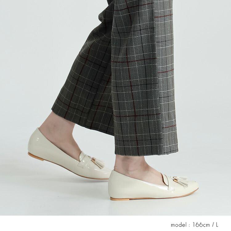 【送料無料/日本製】 チェック柄ワイドパンツ 2色 S-LL 洗える アンクル丈 レディース ボトムス パンツ ワイドパンツ 国産 チェック柄 ウール調 春秋冬 |  | 13