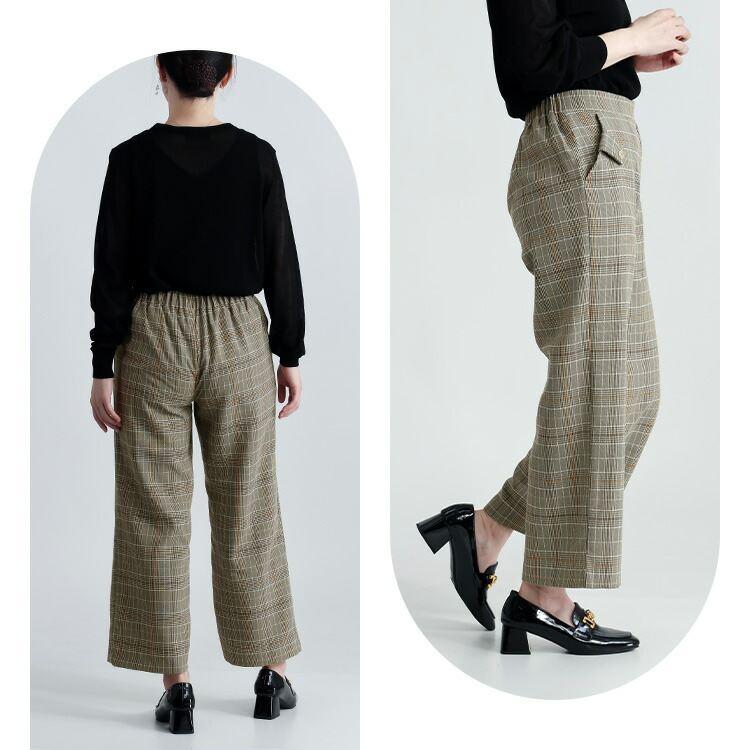 【送料無料/日本製】 チェック柄ワイドパンツ 2色 S-LL 洗える アンクル丈 レディース ボトムス パンツ ワイドパンツ 国産 チェック柄 ウール調 春秋冬 |  | 06