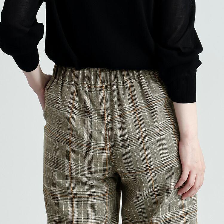 【送料無料/日本製】 チェック柄ワイドパンツ 2色 S-LL 洗える アンクル丈 レディース ボトムス パンツ ワイドパンツ 国産 チェック柄 ウール調 春秋冬 |  | 07