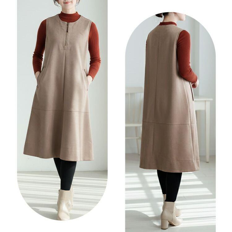 【準新作/送料無料】 ストレッチスエードジャンパースカート 2色 M L 洗える レディース トップス ボトムス ジャンパースカート ワンピース 体型カバー 春秋冬 |  | 06